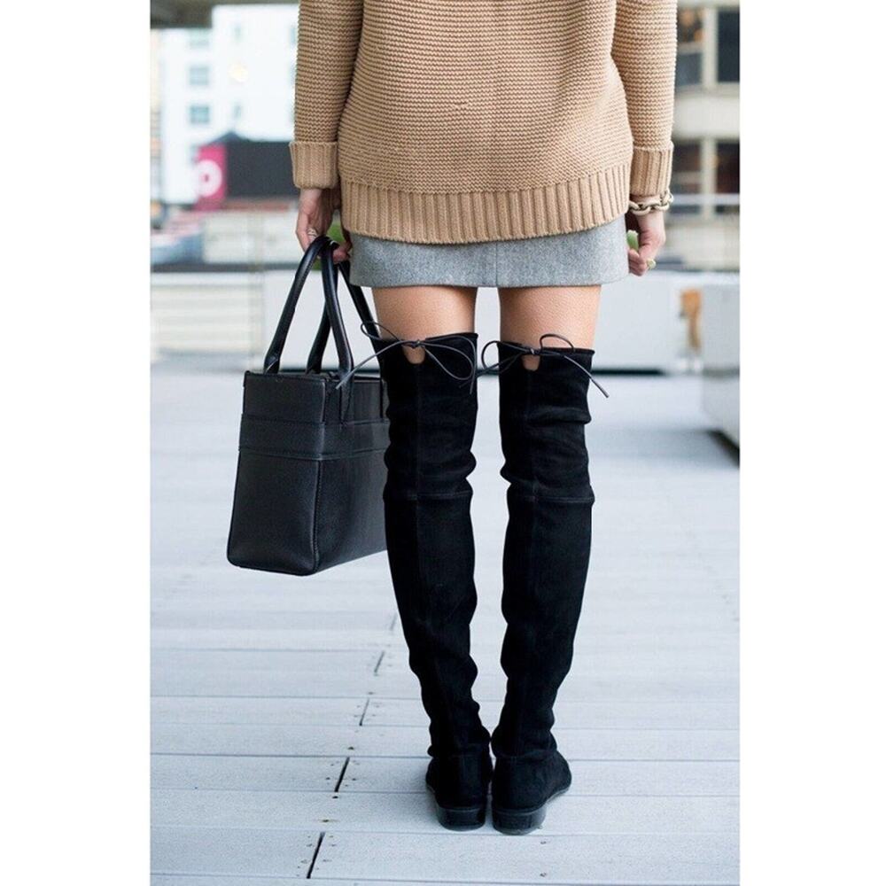 Stuart Weitzman Black Lowland Suede Over the Knee Boots 7.5 NEW - Picture 3 of 12